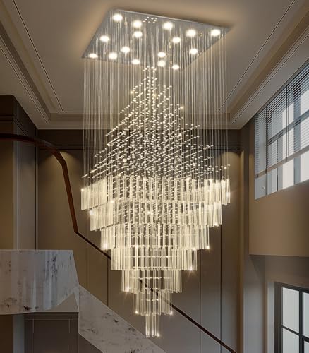 W40 x H120 Glam Chandelier with LED Bulbs Square Chandeliers (Silver / Square W40" X H118")