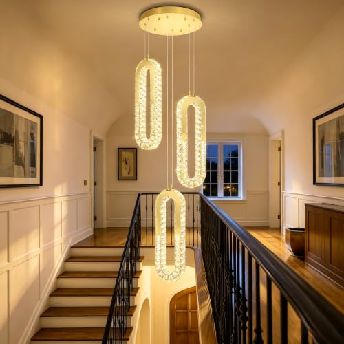 Modern Pendant Light for Kitchen Island Crystal Ring Chandelier Gold LED Pendant Lighting Fixture for Dining Room Kitchen Living Room Foyer Hallway Bedroom (Gold / 3 Rings (New))