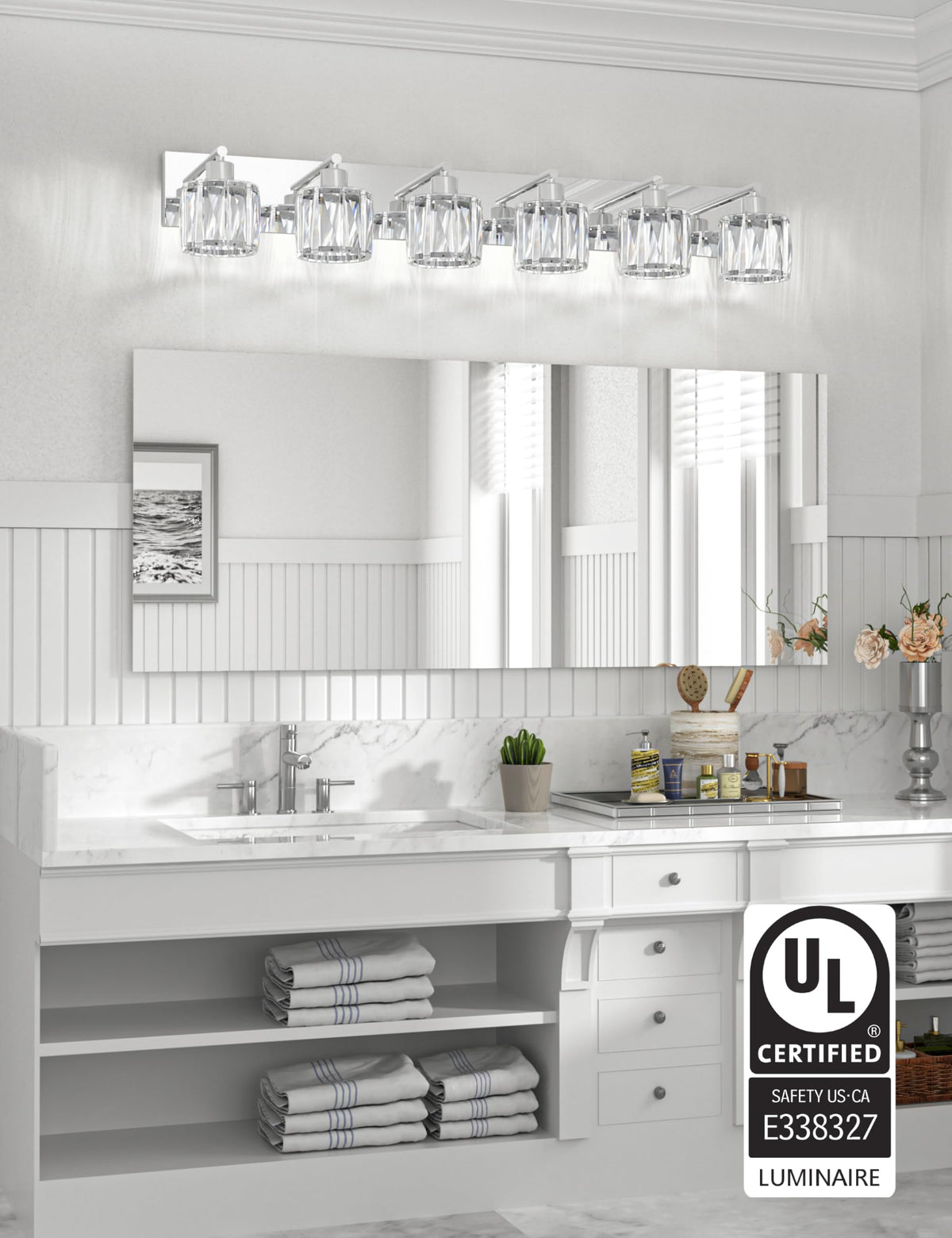 6 Light Crystal Bathroom Vanity Light Fixtures (Chrome-Round / 6 Light)