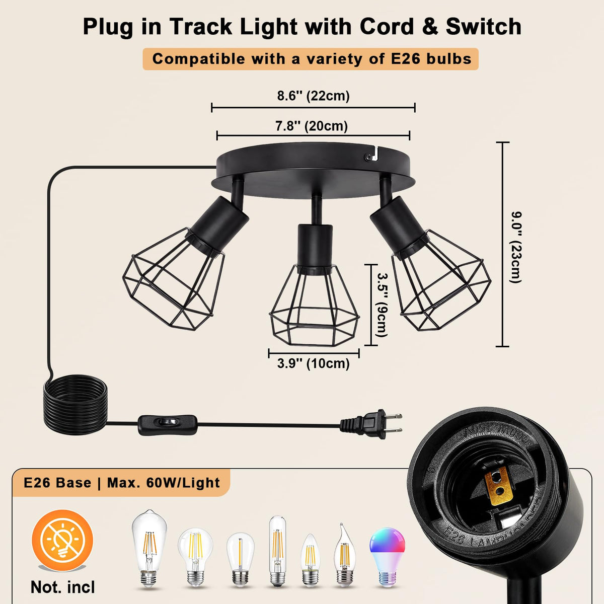 Plug in Track Lighting (3-Light Round)