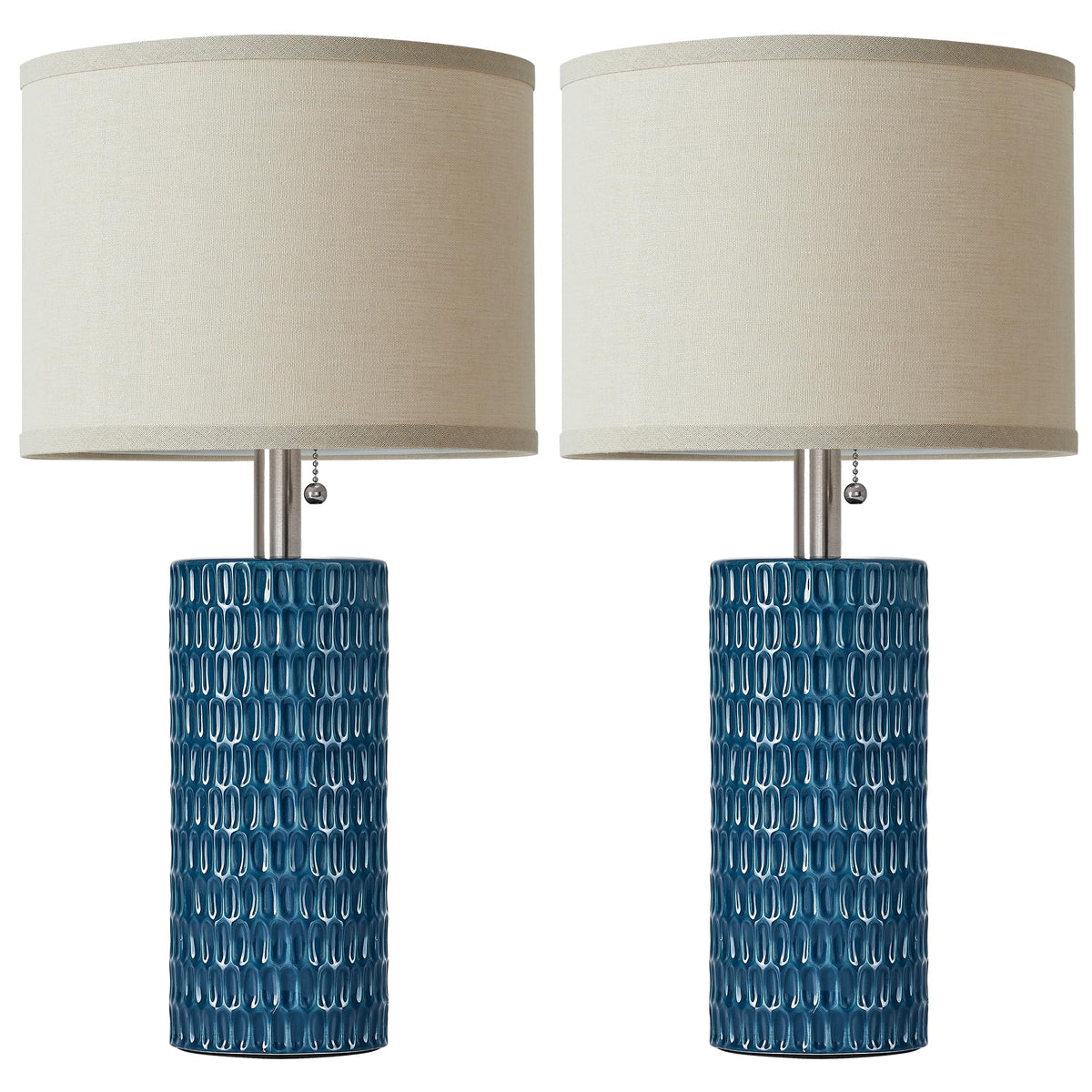 20.5” Modern Ceramic Table Lamps for Bedroom Set of 2 (Blue-1)