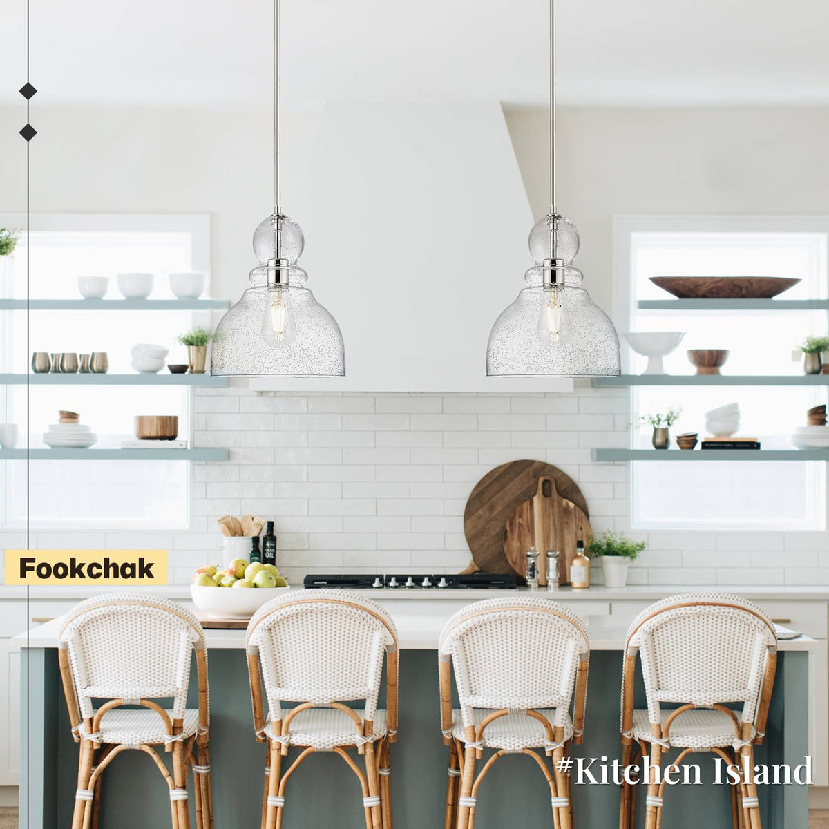 Brushed Nickel Seeded Glass Pendant Light Modern Kitchen light fixture (Nickel Seeded)