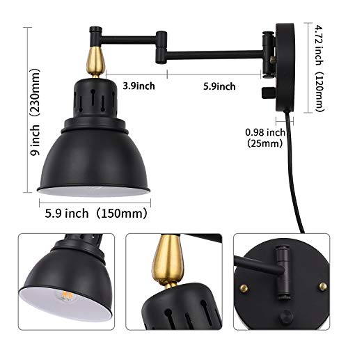 Dimmable Swing Arm Wall Lights with Plug in Cord Wall Mounted Light Industrial Wall Sconce (1 Pack - Dimmable)