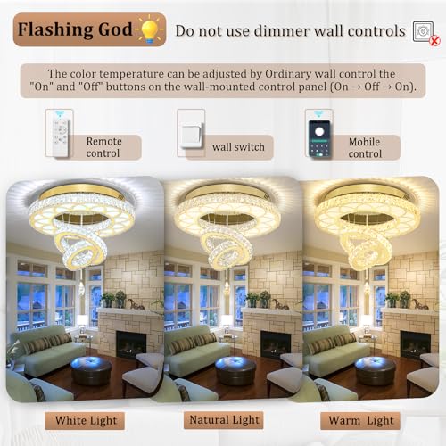Dia 24" Modern Crystal Chandelier for Living Room Gold Ceiling Chandelier Flush Mount Crystal Ceiling Light for Dining Room Bedroom Hallway (Gold / W:24inches)