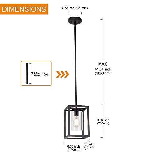 1 Light Farmhouse Pendant Lighting Black Cage Chandelier Glass Shade Contemporary Modern Kitchen Island Lights Fixtures Ceiling Hanging Dining Room Living Room (Black / 1 Light)
