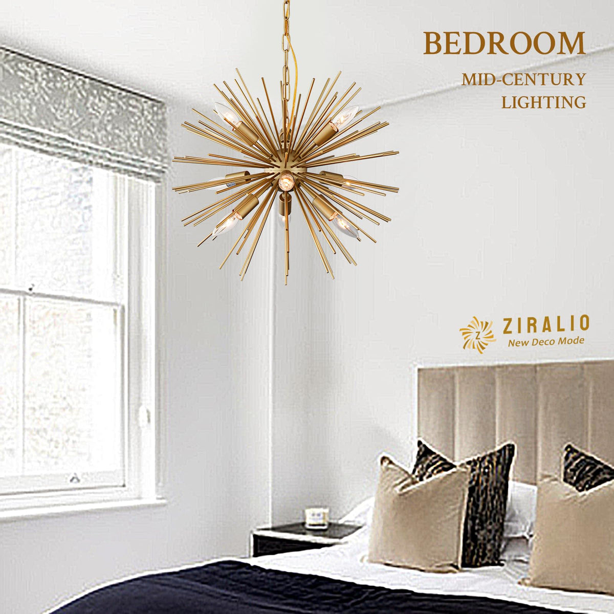 20in 9 Lights Gold Sputnik Chandelier Modern Mid (Gold / 20in)