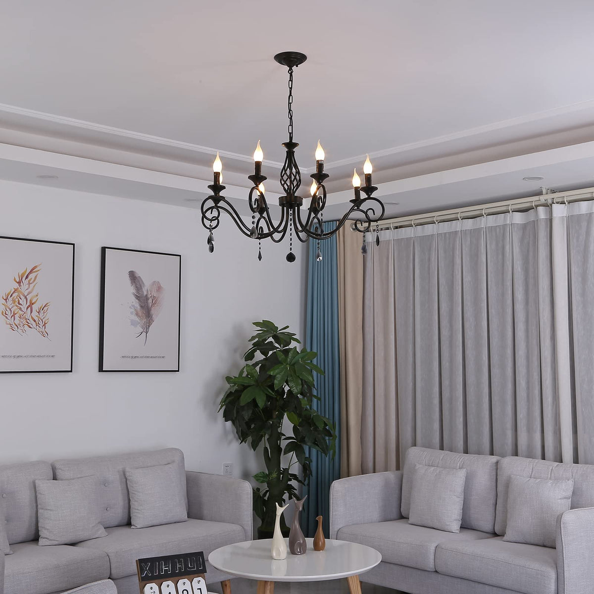 8 Light Crystal Candle Chandelier (Black/8 Lights/Crystal)