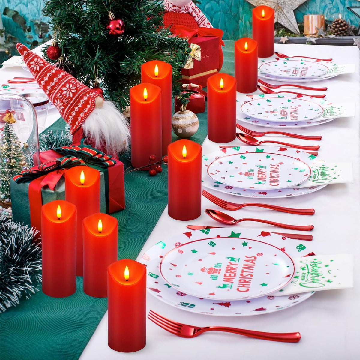 Christmas Flickering Flameless Candles - 24 Pack, Red