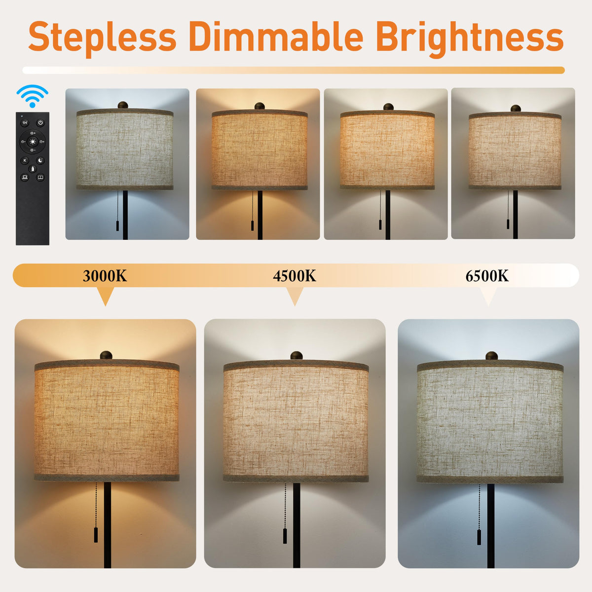 61 69" Adjustable Floor Lamp  with Remote and Stepless Dimmable Bulb (Black)