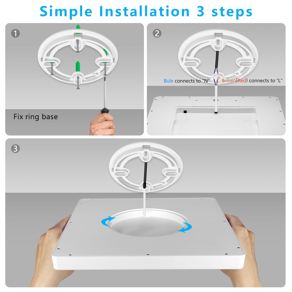 9Inch 18W Square LED Ceiling Light Fixtures Flush Mount (Cool White / 9 inch White)