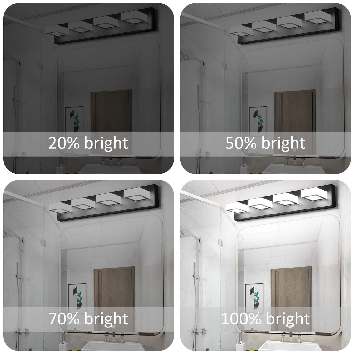 Black Vanity Light Dimmable 4 Lights LED Modern Bathroom Vanity Lighting Fixtures Modern Stainless Steel Acrylic Rotable 360° Vanity Wall Light Over Mirror (Black-Dimmable / 26 inch)