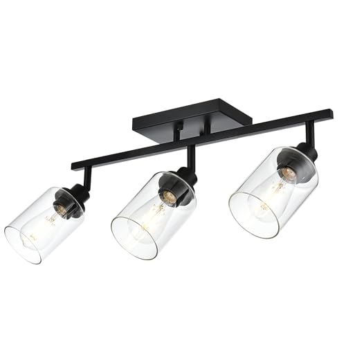 3 Light Track Lighting Kit Black Track Lighting Fixtures Bathroom Wall Sconces Ceiling Mount Kitchen Tracking Lights (Black / 3-Light)