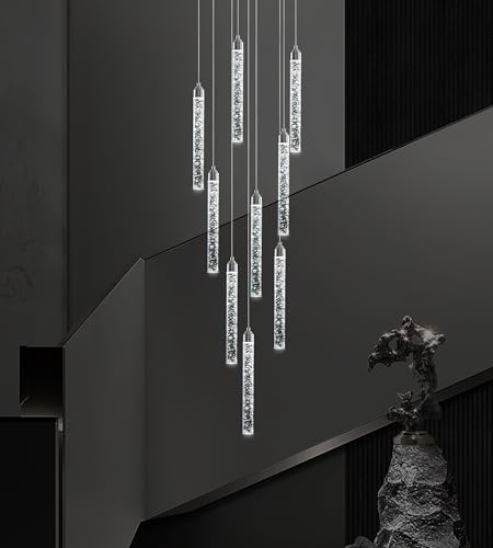 9 Lights High Ceiling Crystal Staircase Chandelier Silver (Chrome / 9 lights)