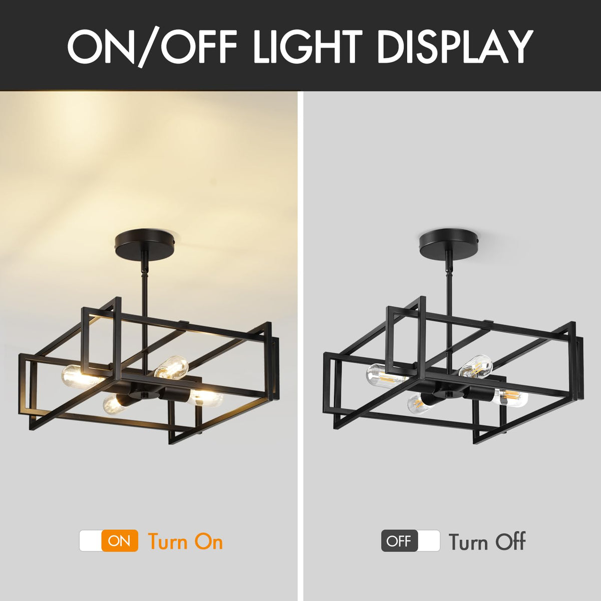 Modern Black Semi Flush Mount Ceiling Light Fixture 16.5"