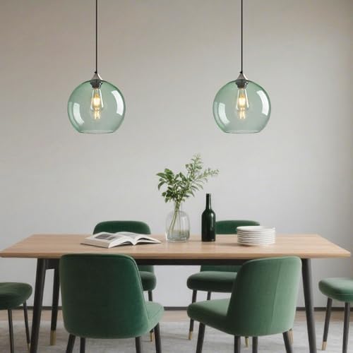 Light Green Seeded Glass Pendant Lights Kitchen Island 3 Pack (Light Green / L - 9.84 in)
