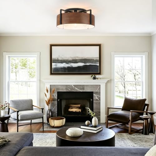 20'' Farmhouse Semi Flush Mount Ceiling Light (Brown / 20 INCH)