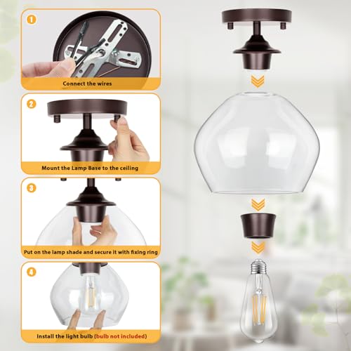 Modern Semi Flush Mount Ceiling Light with Clear Glass Shade (Brown)