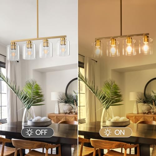 4 LightBrushed Gold Kitchen Island Lighting (Gold & Clear Glass / 4 Light)