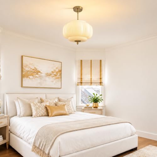 Vintage Milk Glass Pendant Lights (White-1 Pack / 13.7 inch)