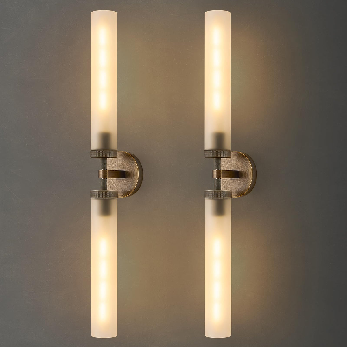 Antique Brass Bathroom Wall Sconce (Antique Brass-Frosted Glas / 2 Pack)