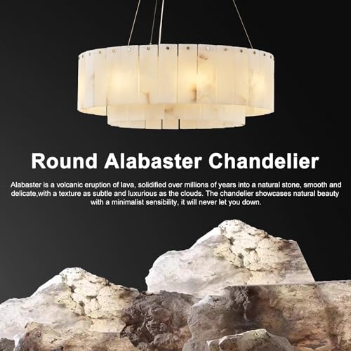 Alabaster Chandeliers D23in Round Chandeliers for Dining Room Small Chandelier Light Fixture for Kitchen Living Room Foyer Entryway Hallway (1-Gold-23in / 23 in)