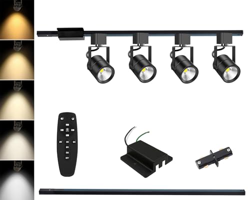 4 Light Track Lighting Kit with 3.3FT H Type Track Lighting Rail and Floating Canopy Connector (Black / 4 Lights)
