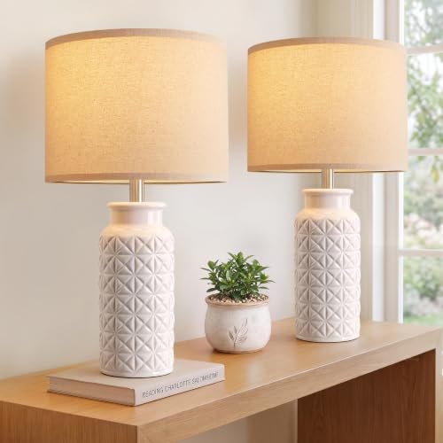 22.6" Modern Ceramic Bedside Lamps Set of 2 (White)