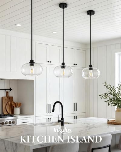 10 Inch Glass Pendant Light for Kitchen Island (Black)