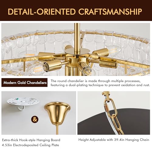 23in Large Chandelier Gold (Round Clear & Gold Chain / 23.6in)
