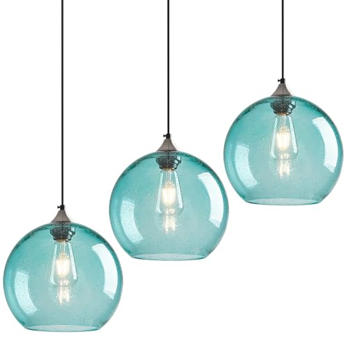 Aqua Pendant Lights Kitchen Island 3 Pack (Light Blue / L - 9.84 in)