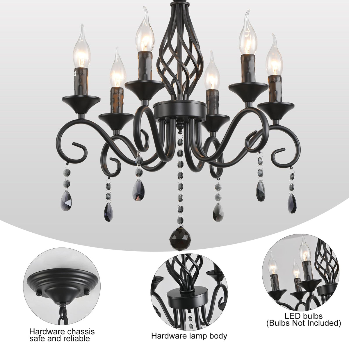 6 Light Black Crystal Chandelier (Black/6 Lights/Crystal)