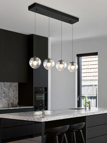 Black Chandelier Modern Dining Room Light Fixture 4 (Black-Clear / Rectangle 4-Light)