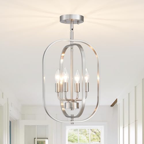 12.2" Modern Brushed Nickel Ceiling Lights Farmhouse Small Mini Chandelier 4 (185-Brushed Nickel)