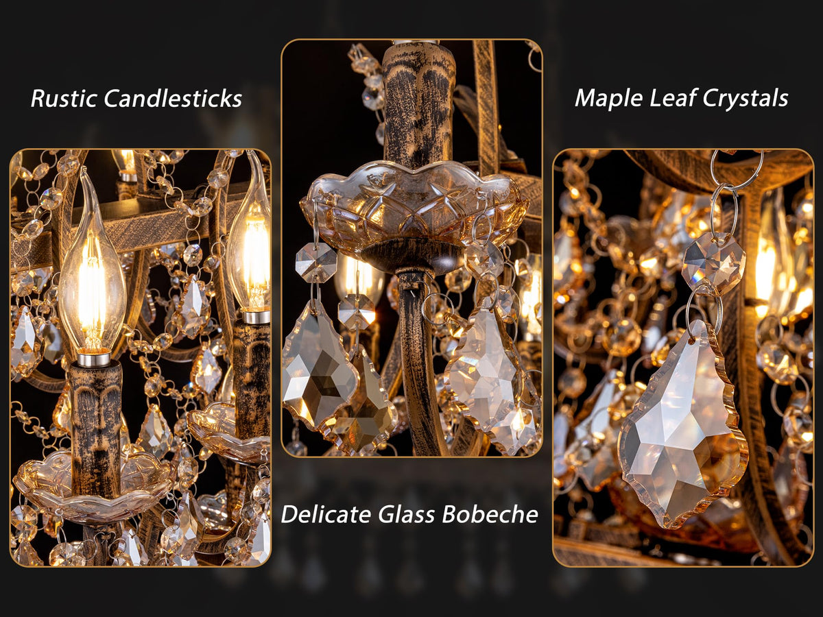 15 Lights Crystal Chandeliers Farmhouse Dining Room Light Fixtures (Amber / 34 inch)
