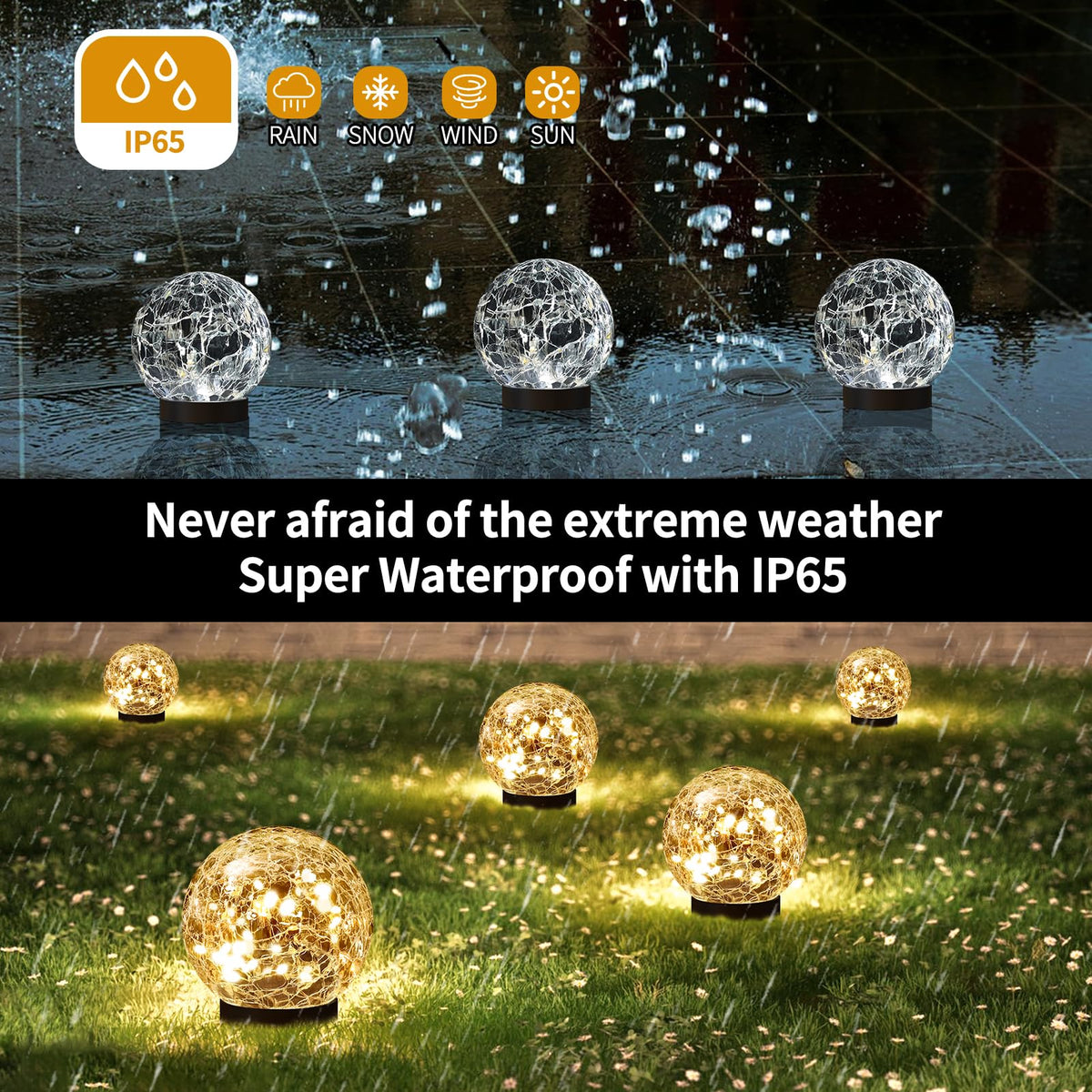 Solar Globe Lights Outdoor Waterproof (Warm White / 2 Globes)