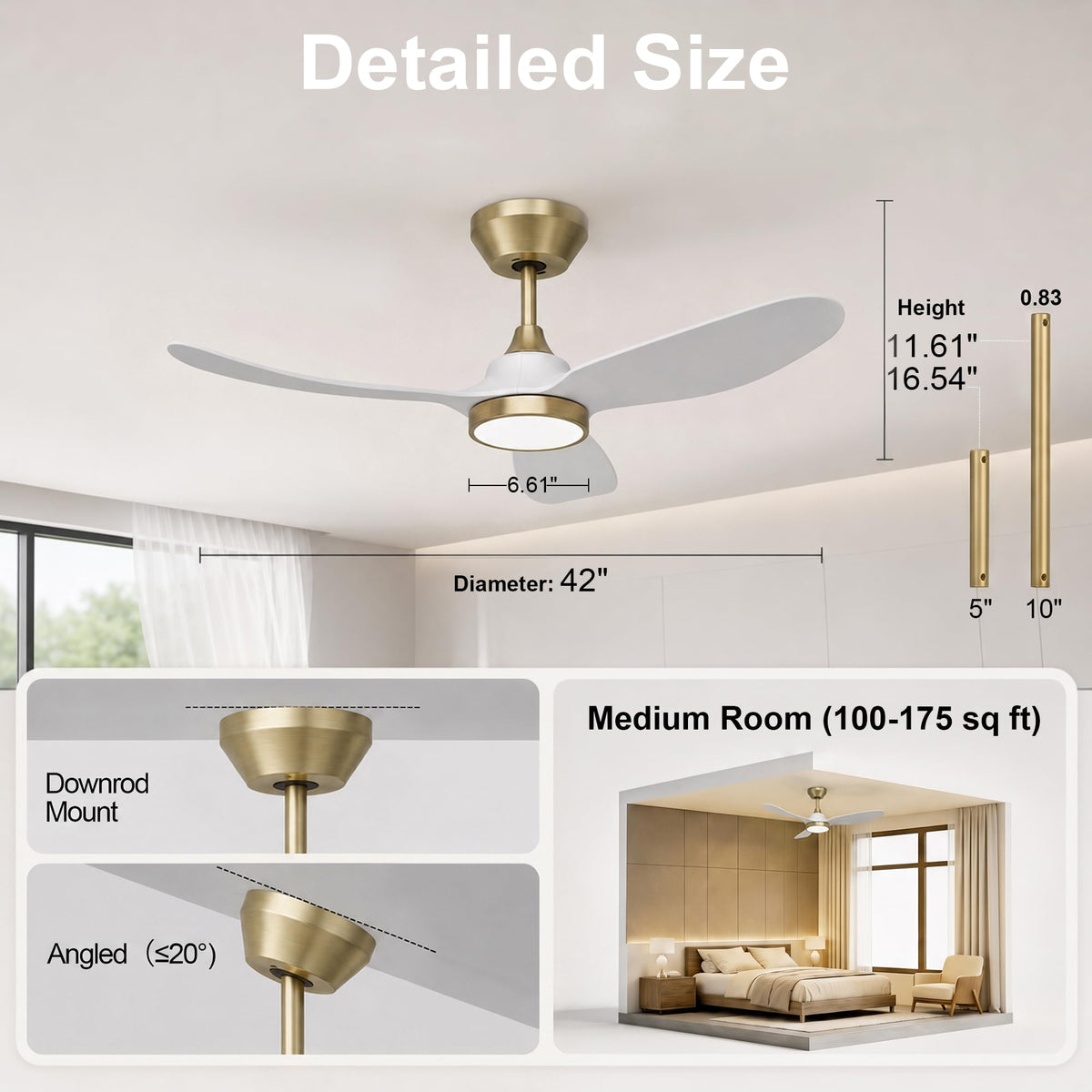42 Inch Ceiling Fan with Lights (White & Gold / 42 inch)