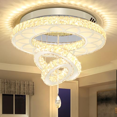 Dia 24" Crystal Chandelier Crystal Silver Ceiling Light Fixtures LED Flush Mount Ceiling Light for Living Room Bedrooms Dining Room Dimmable 2700k 4500k 6000k (Silver / W:24inches)