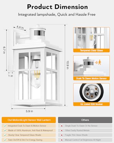 White Motion Sensor Light Outdoor (Motion Sensor 2 Pack / White)