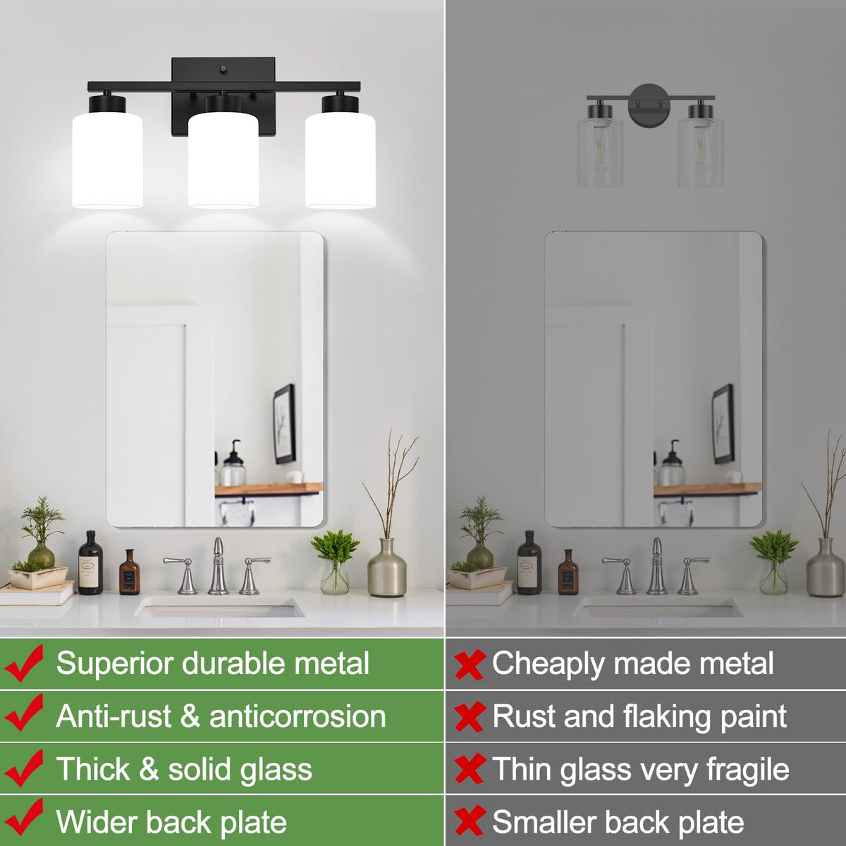 3 Light Bathroom Light Fixtures (Matte Black & Milk Glass / 3-light)