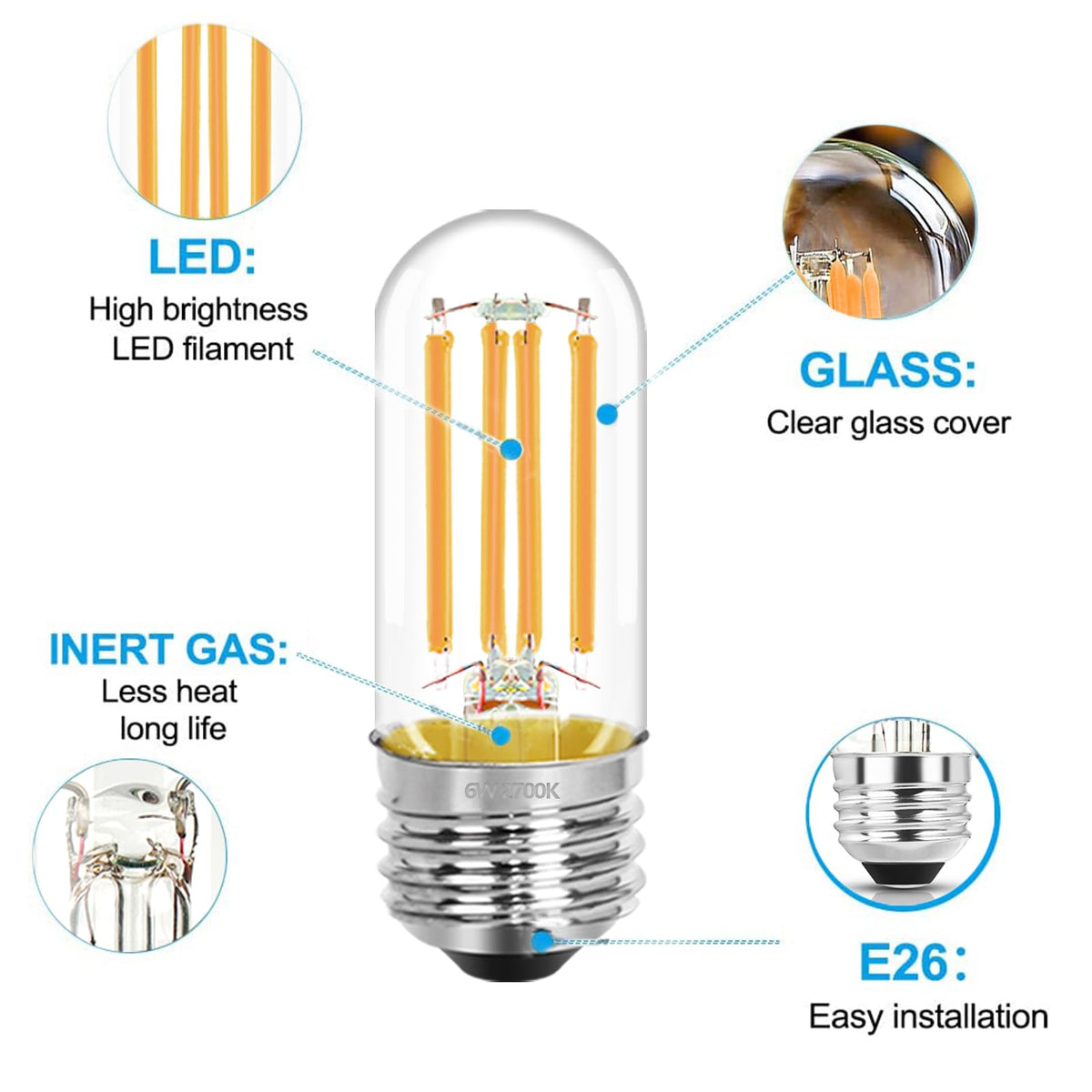 3.2 Inch E26 LED Bulb 60 Watt Equivalent (3 Inch 6W (4 Count))