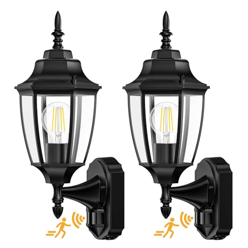 Motion Sensor Outdoor Wall Lights Fixtures (Black / 2 Pack)