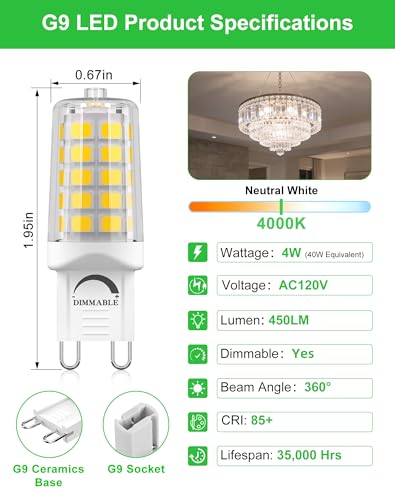 G9 LED Bulb Dimmable 4W 4000K Neutral White 5 Pack