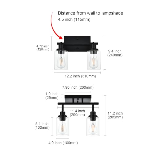 2 Light Wall Scone Spotlight Semi Flush Mount Ceiling Light (Black / 2-Light)