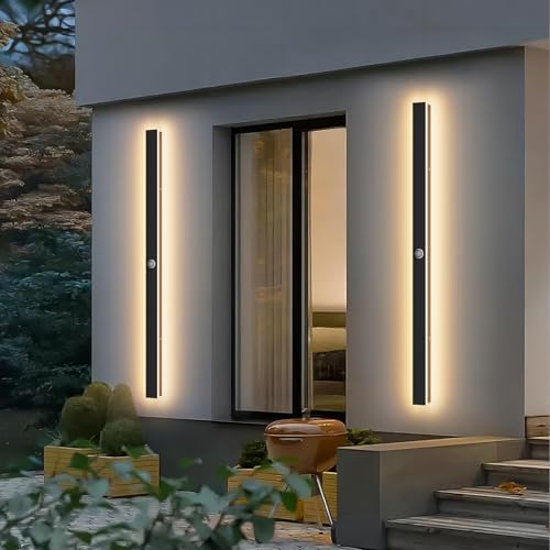 2 Pack 47.25inch Motion Sensor Long Outdoor Wall Lights 35W Black 3000K Warm White Motion Porch Lights IP65 Waterproof Exterior Wall Light Fixtures for Garage Patio Porch (47.25inch)