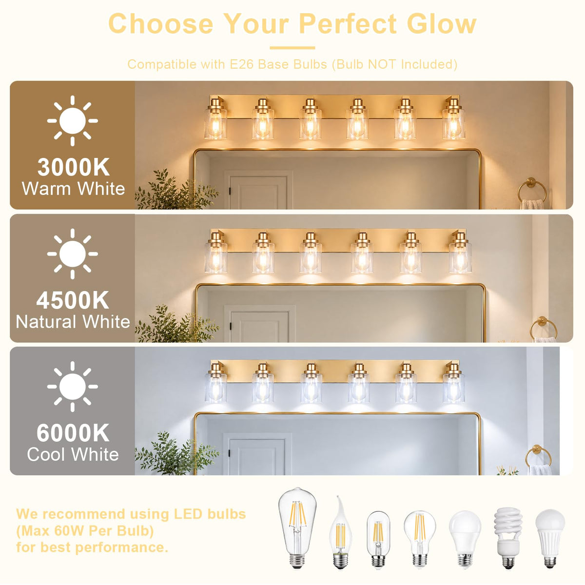 Gold 6 Light Seeded Glass Bathroom Vanity Light (Gold / 6-Light)