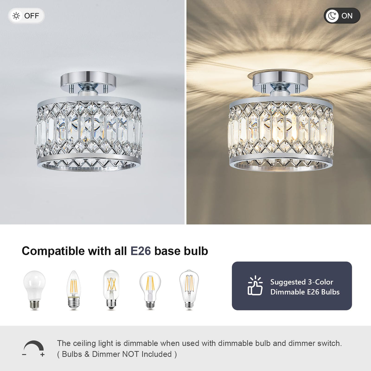 Crystal Chrome Ceiling Light (Chrome / 9 Inch)