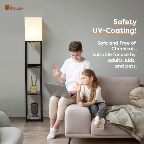 Floor Lamp with Shelves and USB (Black(USB))