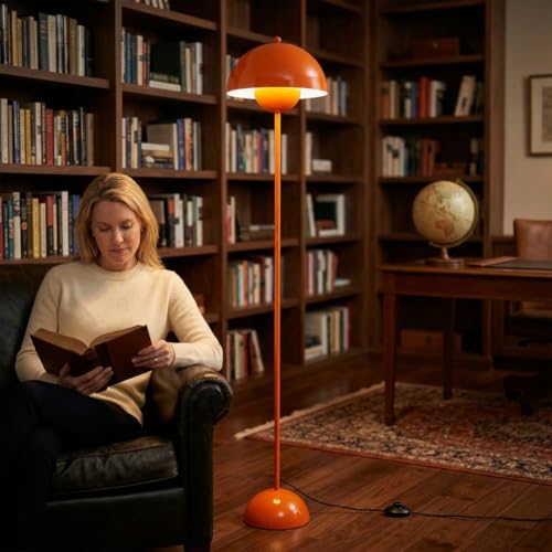 Mid Century Modern Metal Bud Floor Lamp for Home and Office (Orange)