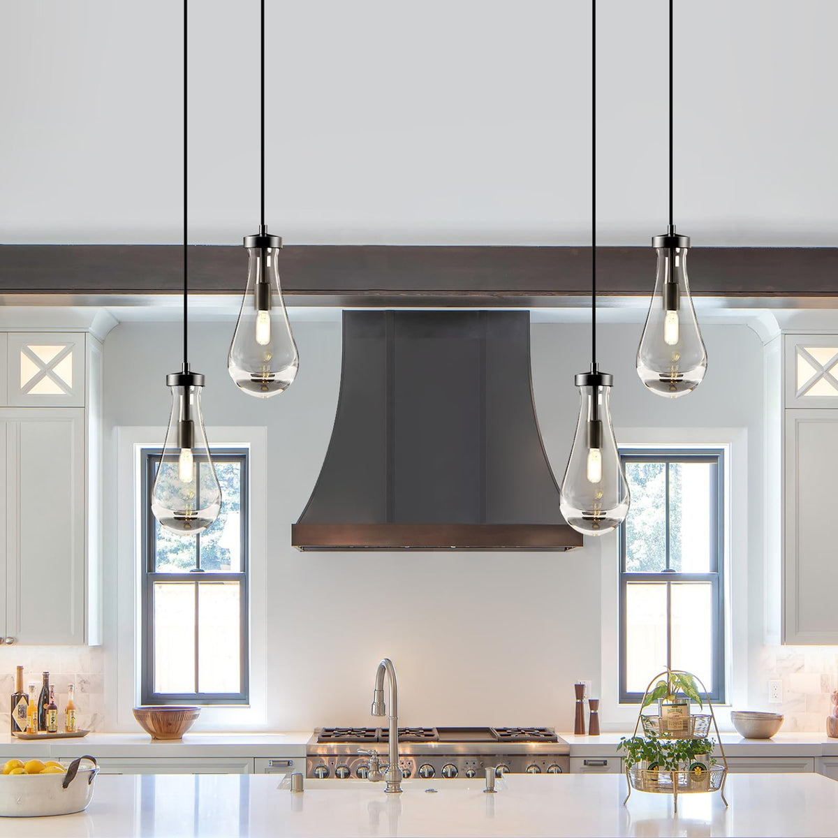 Raindrop Pendant Light Fixtures of 2 Lights (Black / 2 Head)