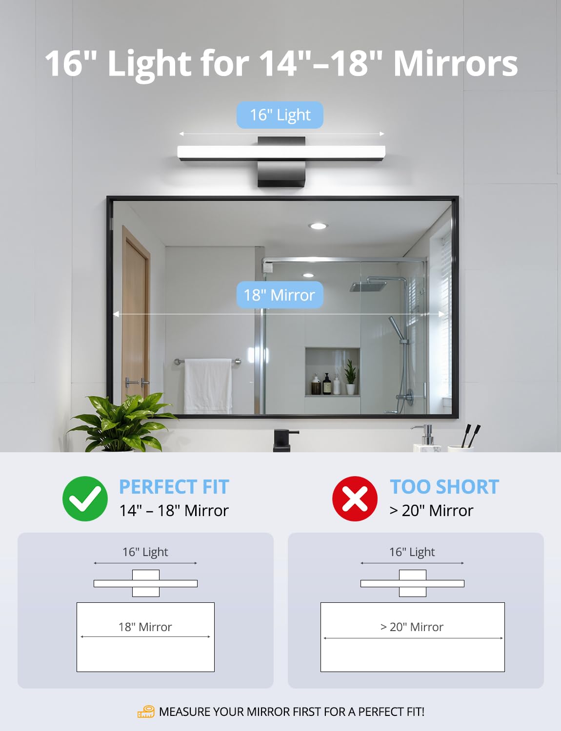 Black Bathroom Light Fixtures Over Mirror Lighting Gentle (6000K-Not Dimmable / 16inch)